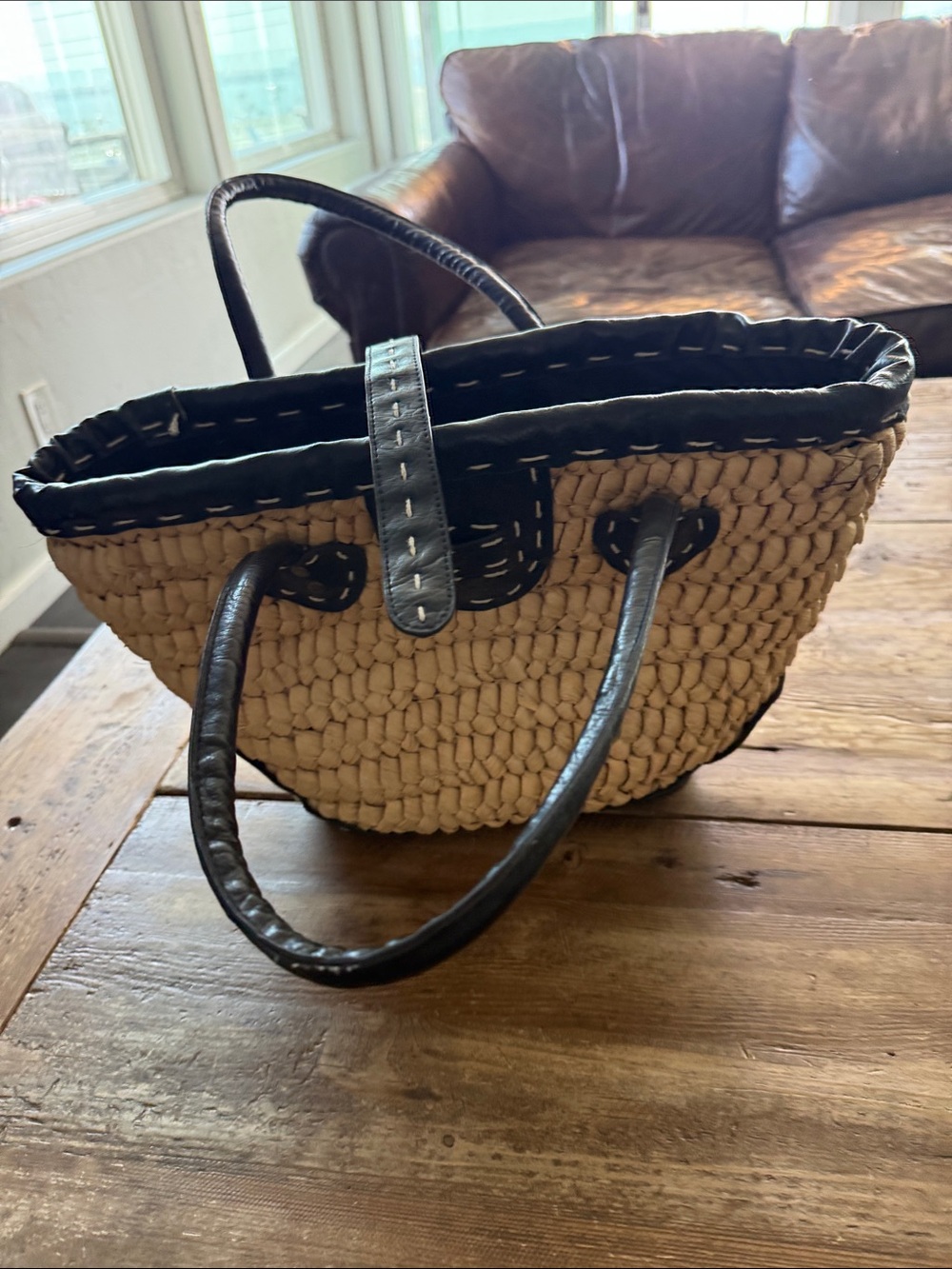 Cute Straw Bag with Leather